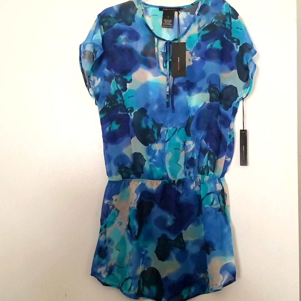 BCBG MAXAZRIA Chiffon Dress Swimsuit Cover up Butterflies Watercolor Paint Print - Picture 2 of 9